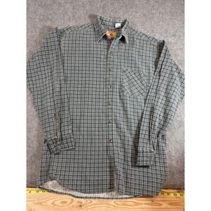 VINTAGE Red Oak Mens Flannel Shirt Gray Button Up Plaid Long Sleeve Medium Tall